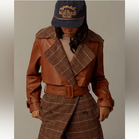 Avec Les Filles Plaid Faux Leather Trench Coat - Picture 5 of 10